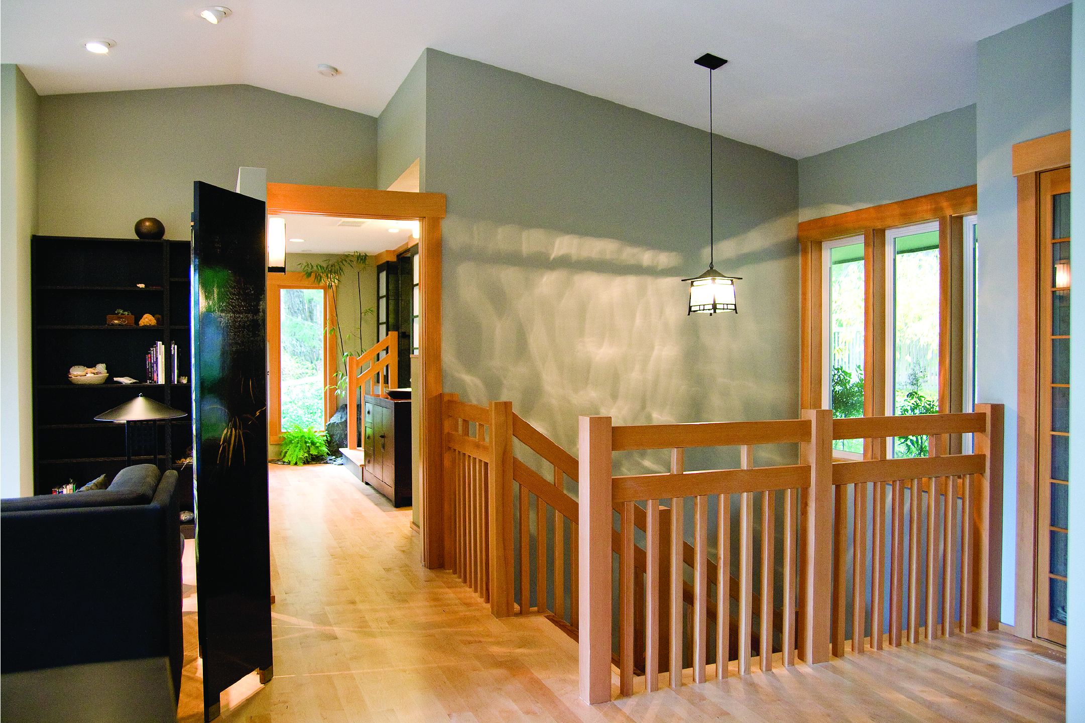 Wavy glass light in stairway