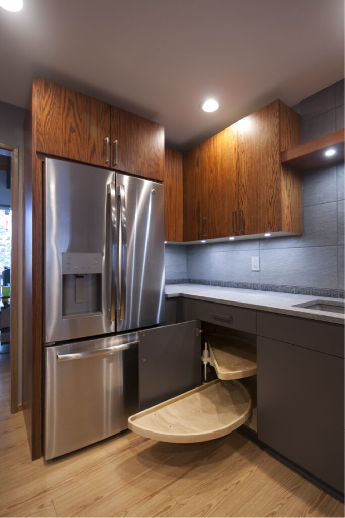 Blind corner cabinet slide-out shelves.