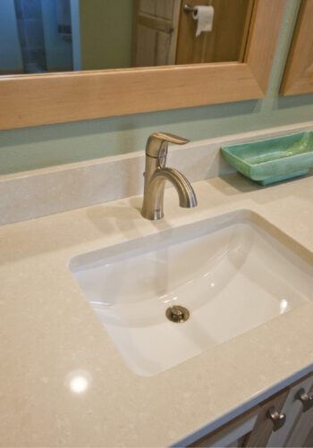 Bathroom Builder bathroom pictures: Caesarstone quartz counters with undermount sinks.