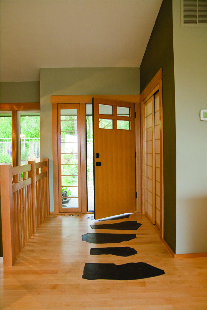 Stones inlaid into maple flooring