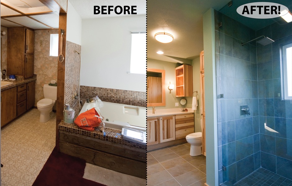 Bathroom remodel including removal of dropped ceiling acoustical panels and re-locating toilet.
