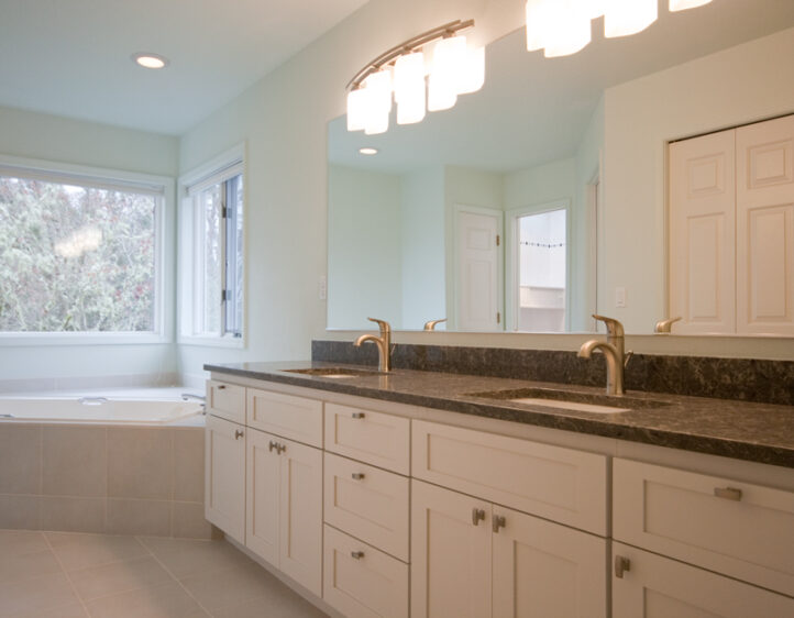 extra large double vanity plus corner soaker tub with windows