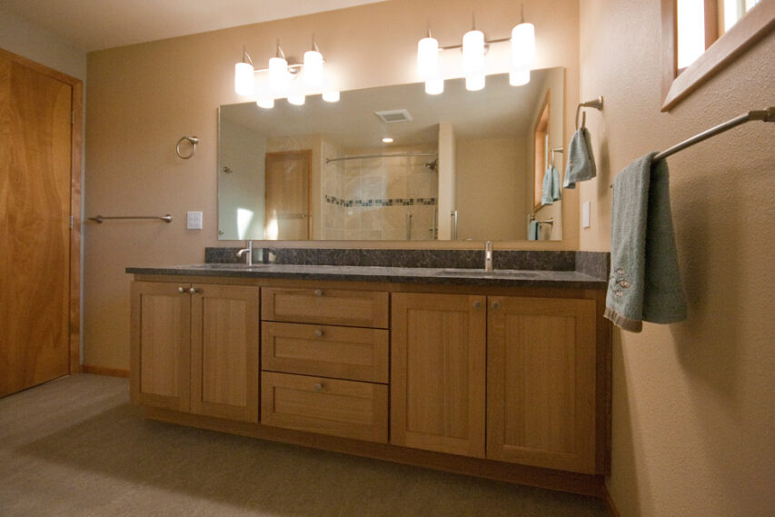 quarter-sawn white oak vanity bath remodel