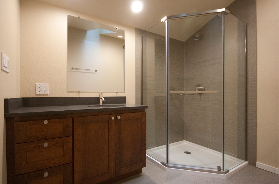 spacious heavy-glass neoangle shower