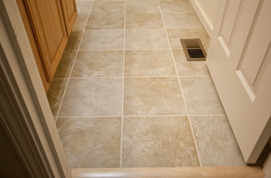 Sandy beige bathroom tile flooring upgrade