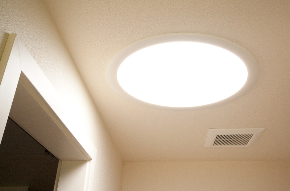 Suntunnel in bathroom remodel ceiling.